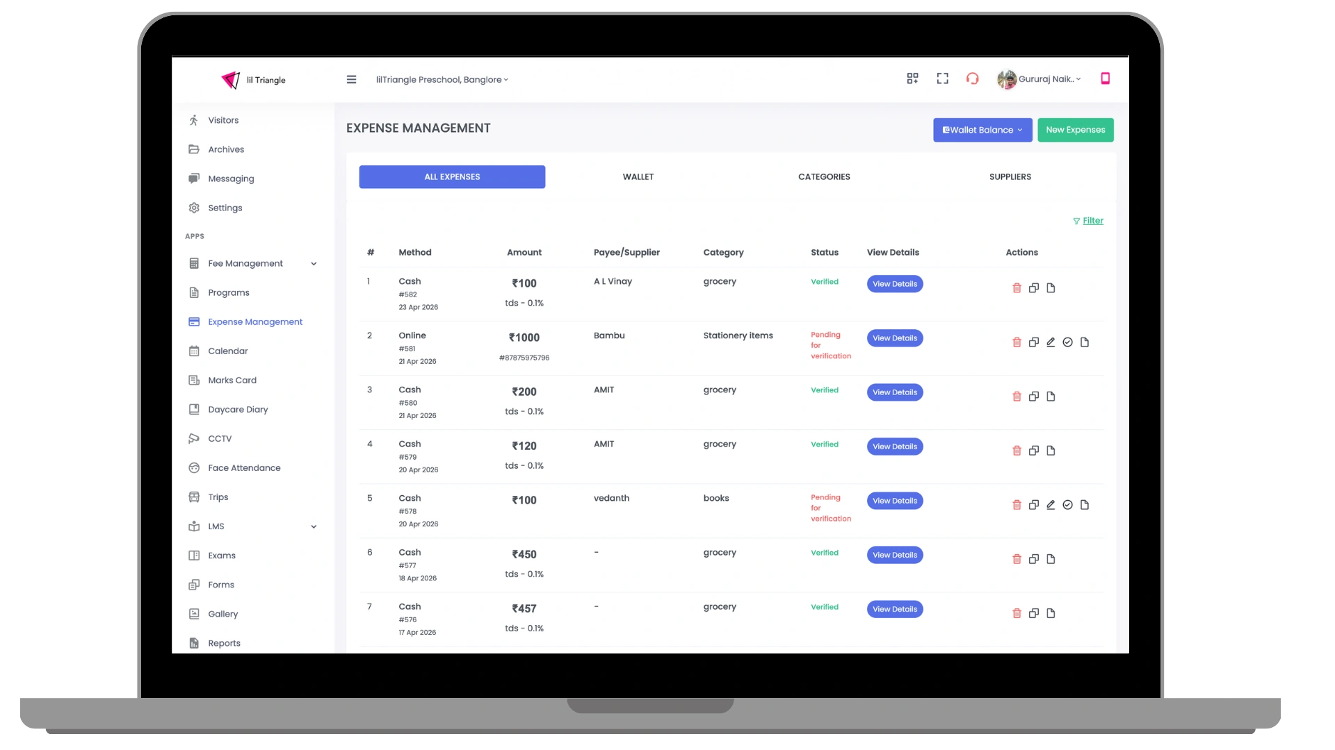 expense management dashboard
