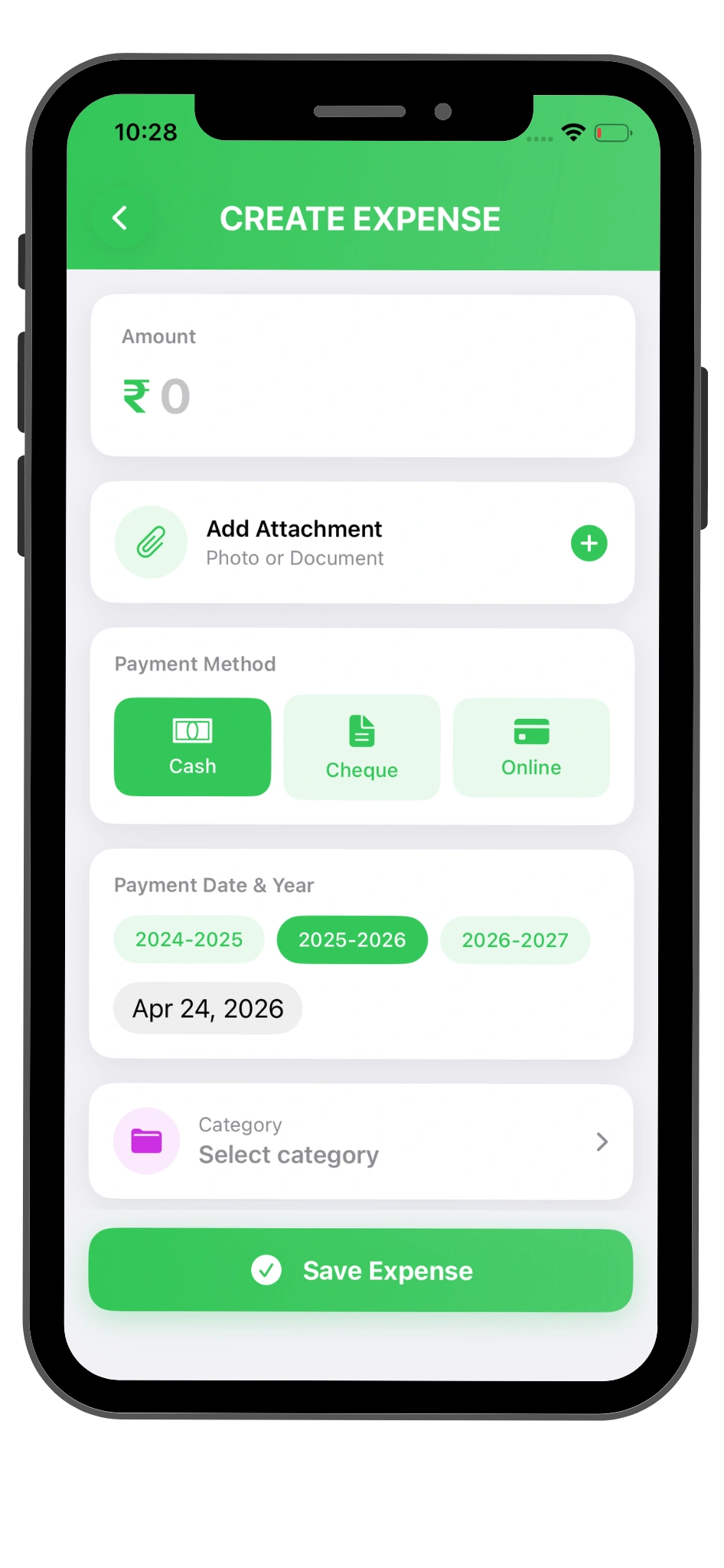 creating expense on mobile