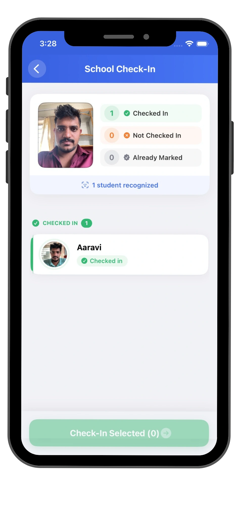 face recognition check-in on mobile