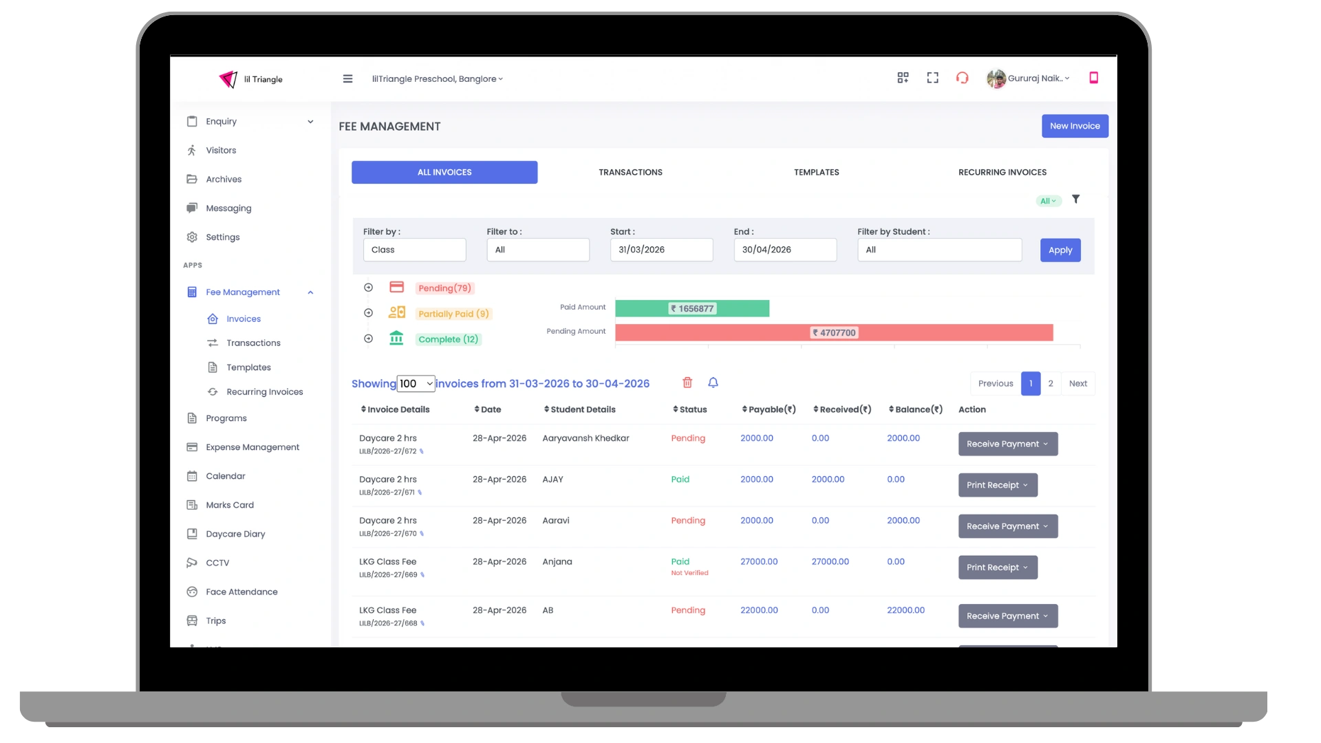 fee management dashboard