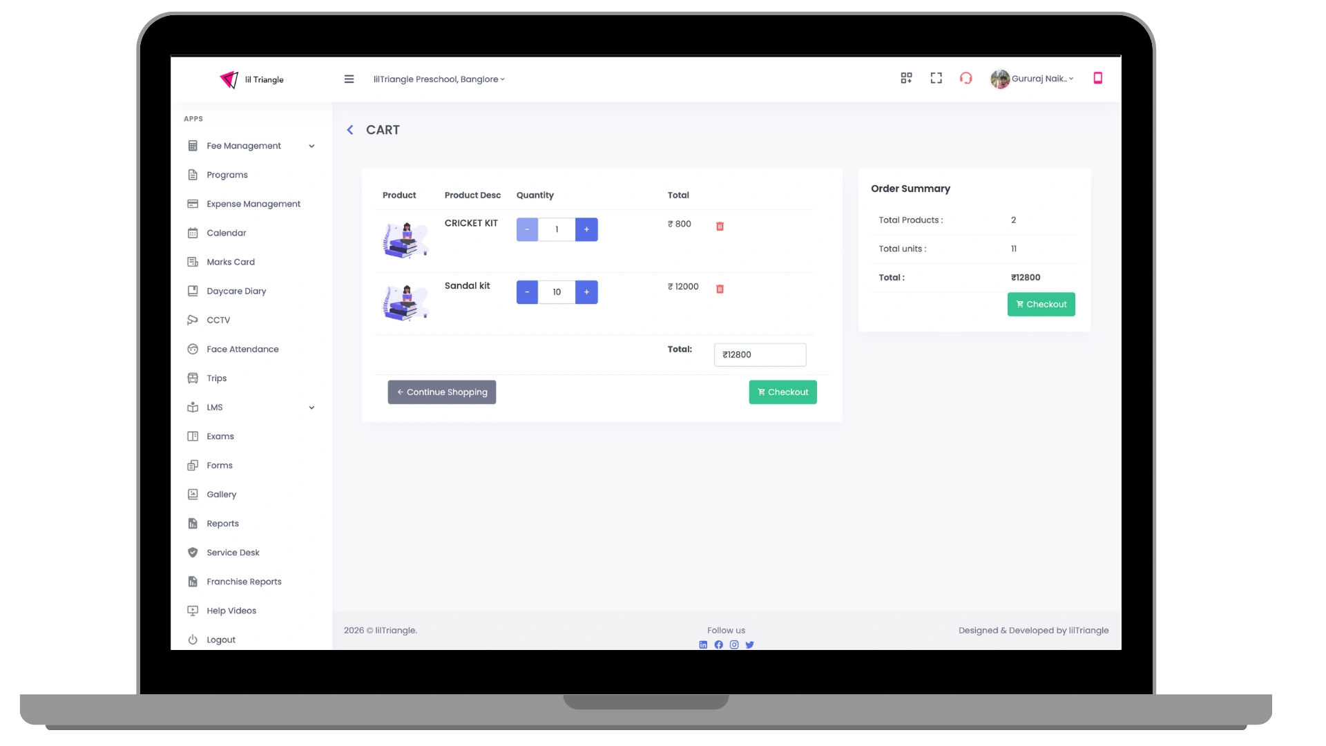 lilTriangle inventory cart and ordering dashboard